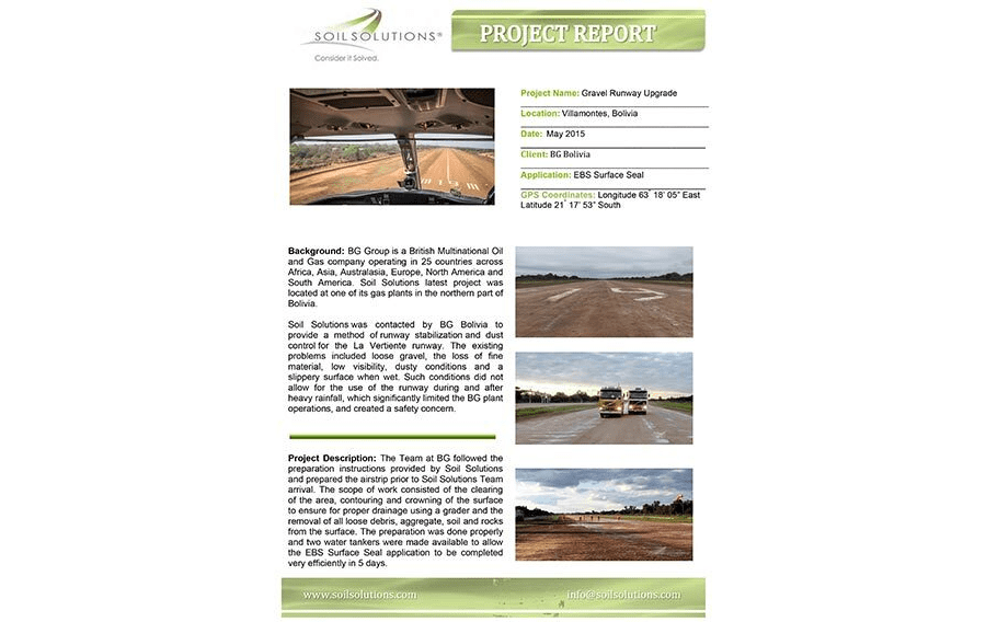 BG Bolivia La Vertiente Airstrip Upgrade with EBS Soil Stabilizer